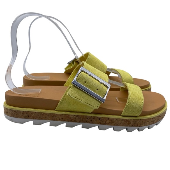 Sorel Sandals Roaming Slide Yellow Suede Leather Casual Chunky Colorful Size 8 - Picture 2 of 11